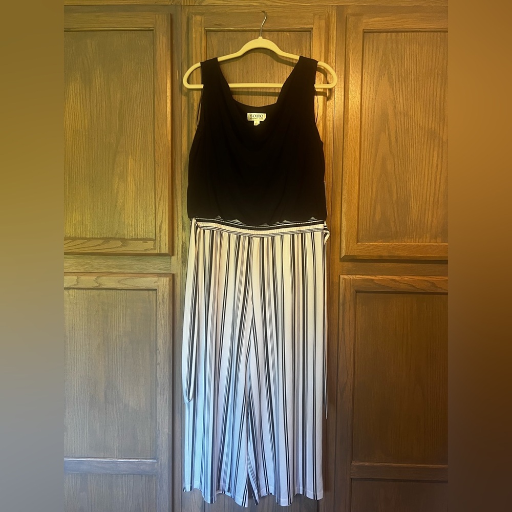 Soho Apparel LTD Navy and White Striped Jumpsuit